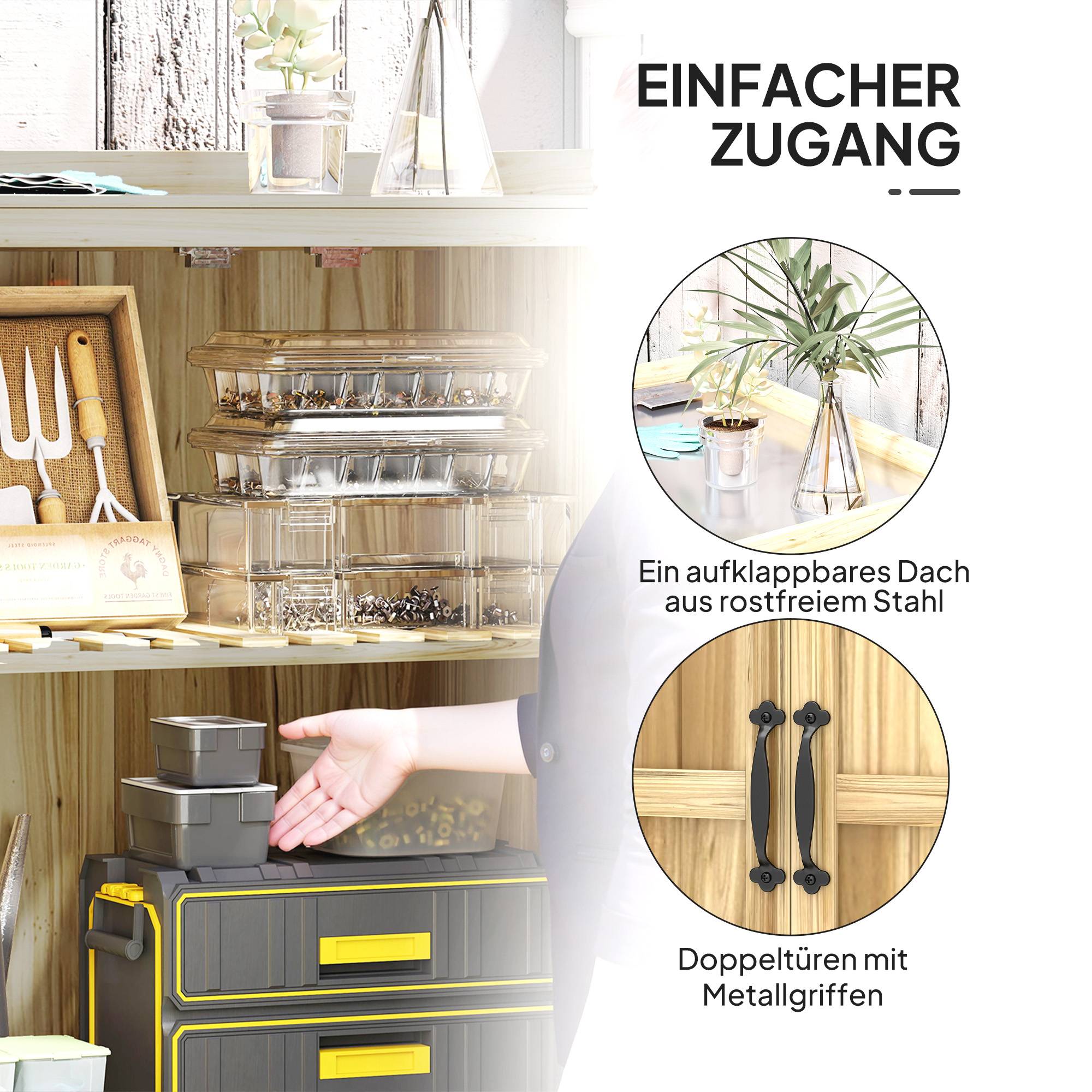 Armoire outils extérieure, plan de travail, bois et inox, double porte, bois naturel - Image 7