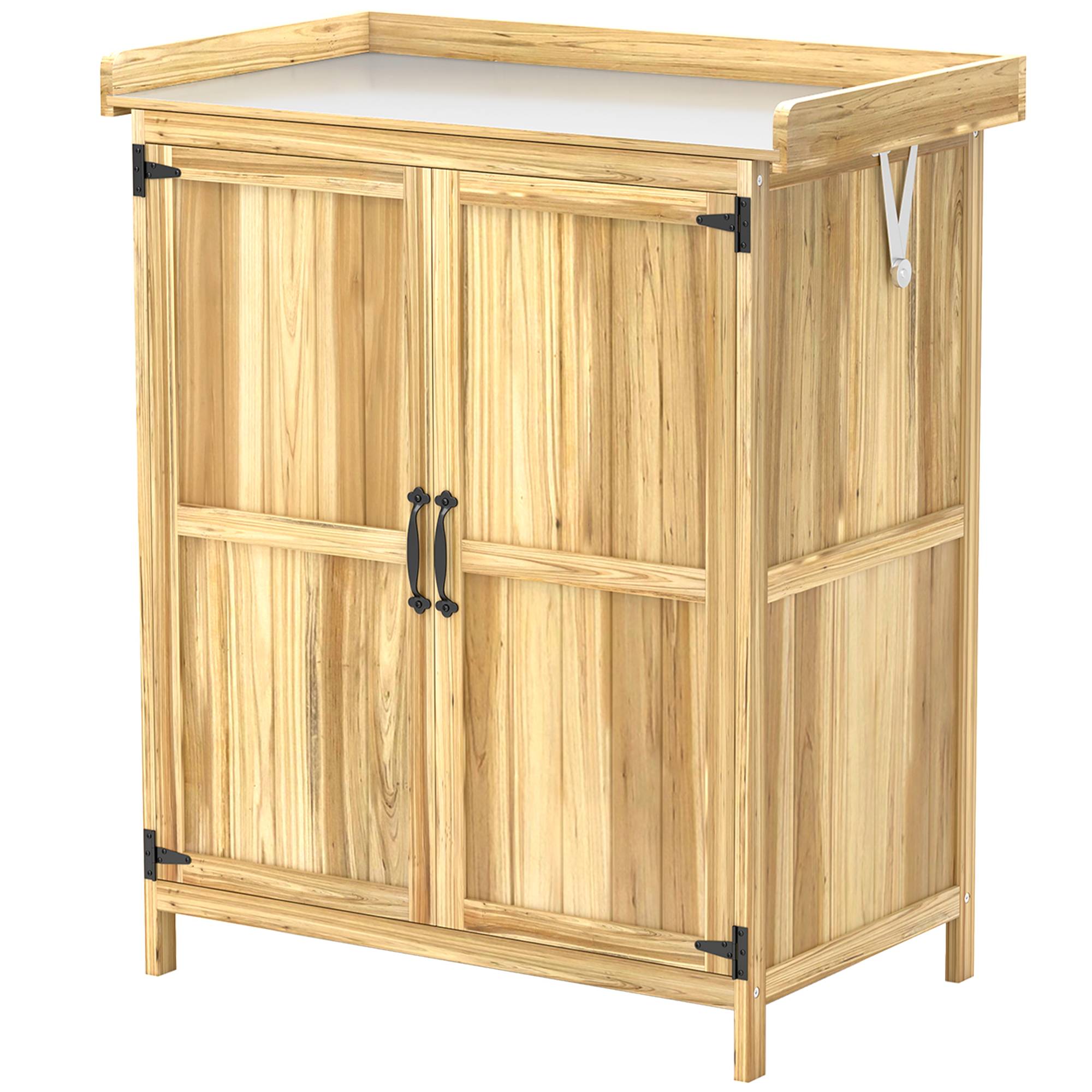 Armoire outils extérieure, plan de travail, bois et inox, double porte, bois naturel - Image 2