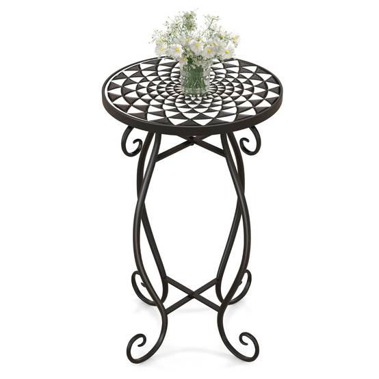Table Mosaïque Ronde Jardin 36 Cm – Support Fleurs / Table D'Appoint Méditerranéenne, Métal & Mosaïque, Balcon & Terrasse