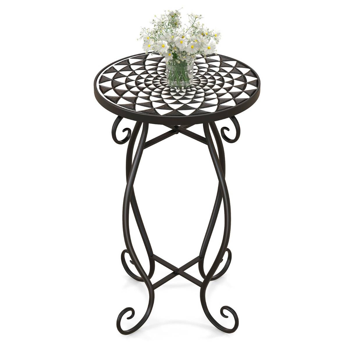 Table Mosaïque Ronde Jardin 36 Cm – Support Fleurs / Table D'Appoint Méditerranéenne, Métal & Mosaïque, Balcon & Terrasse