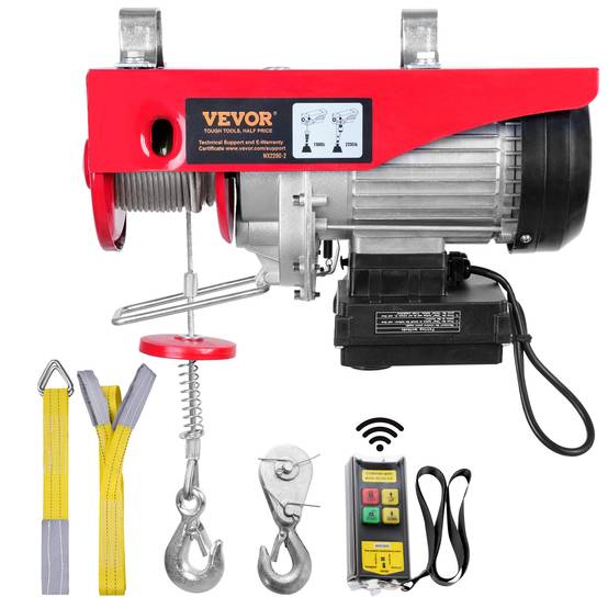 VEVOR Treuil électrique 1000kg, 1600W, télécommande sans fil, vitesse 10m/min, câble 12m. - Image 1