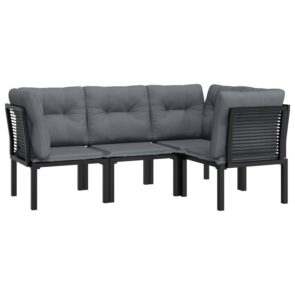 Helloshop26 - Salon de jardin meuble d'extérieur ensemble de mobilier 4 pièces noir et gris résine tressée - Imagen 1