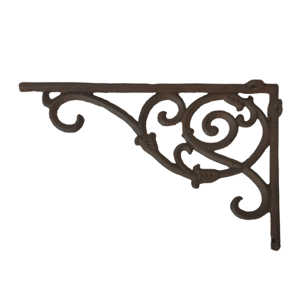 Équerre fixation étagère vintage ancienne fonte marron 24 x 15.5 cm Chemin de campagne - Image 1