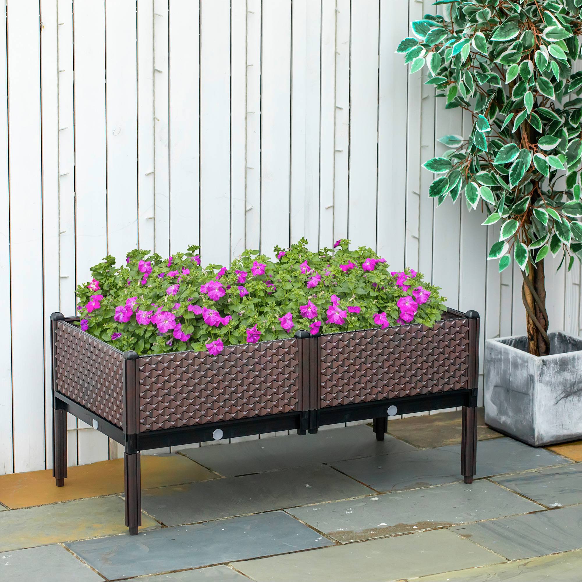 Ensemble de 2 jardinières d'extérieur carrées surélevées, combinaison libre, 50 x 50 x 46,5 cm, marron - Image 4