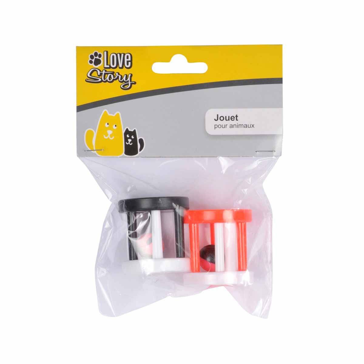 Lot de 2 Jouets pour Chat "Cage avec Grelot" 4cm Rouge - Image 2
