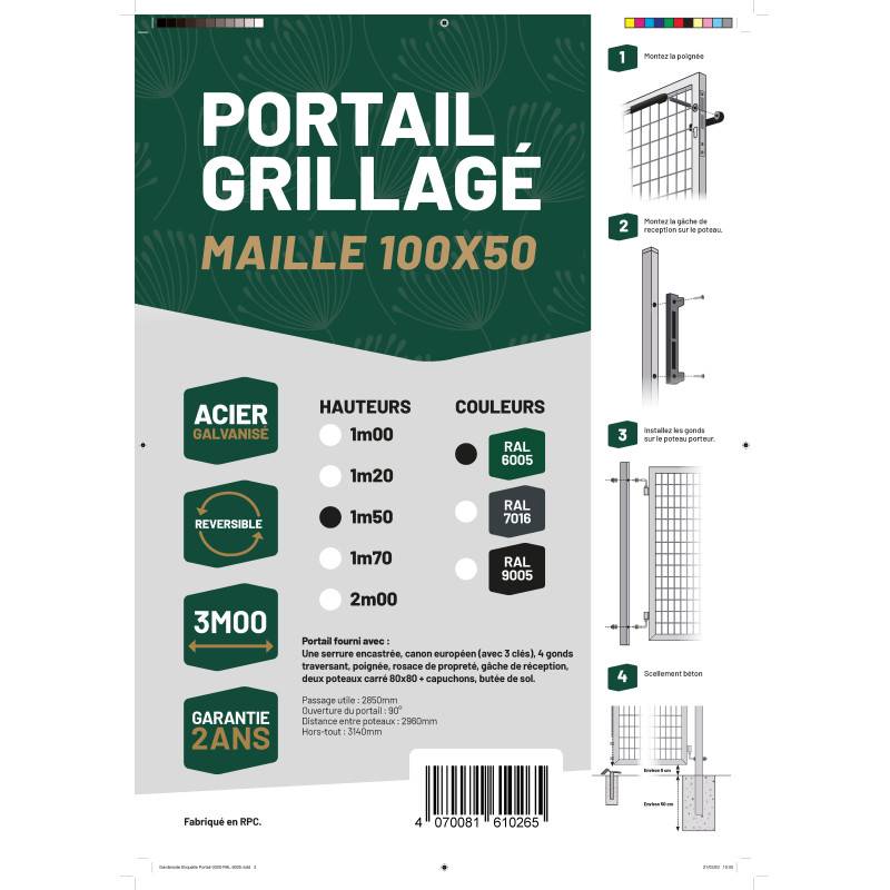 Portail grillagé acier galvanisé L 3m Vert H 1m50 - Easy Clôture - Imagen 5