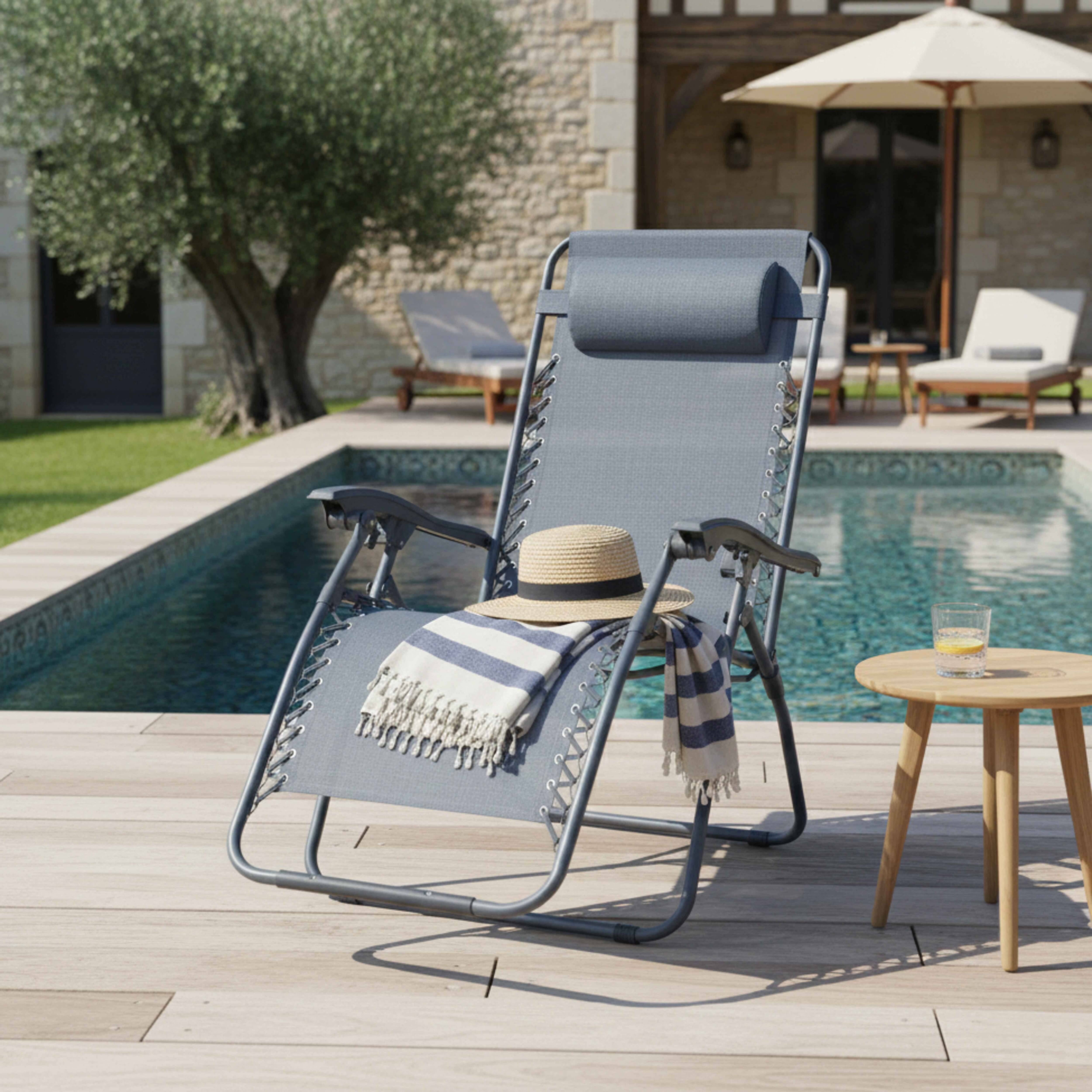 Oviala - Fauteuil relax de jardin en acier et textilène inclinable bleu foncé Monaco - Oviala - Image 2