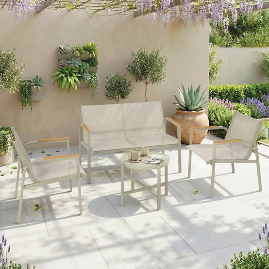 Ensemble salon de jardin métallique imperméable pour 4 personnes, canapé 2 places, 2 fauteuils et table, coloris vert - Image 2