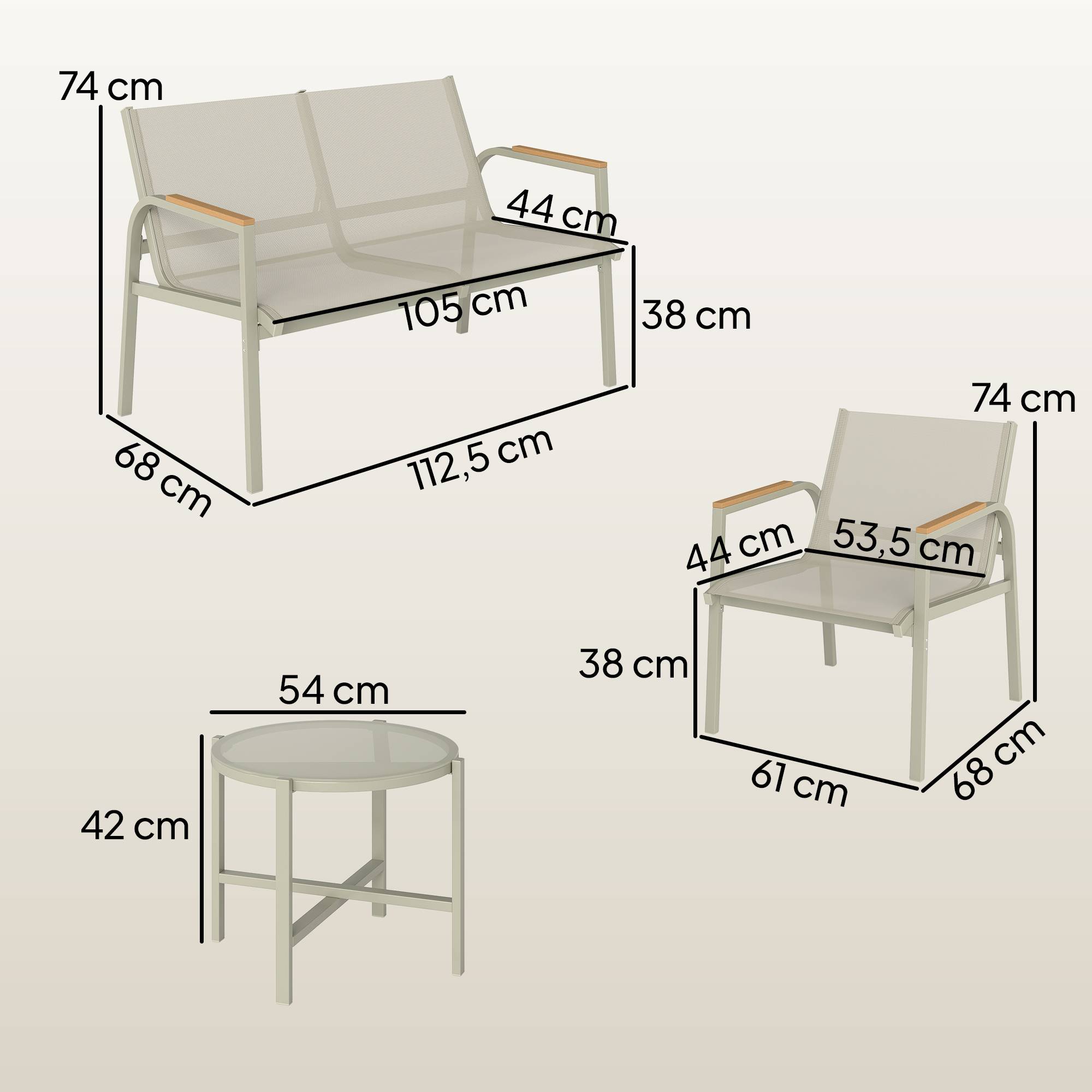 Ensemble salon de jardin métallique imperméable pour 4 personnes, canapé 2 places, 2 fauteuils et table, coloris vert - Image 3