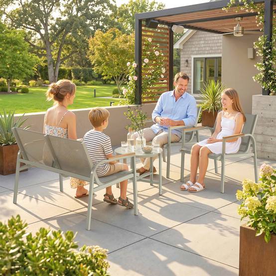 Ensemble salon de jardin métallique imperméable pour 4 personnes, canapé 2 places, 2 fauteuils et table, coloris vert - Image 8