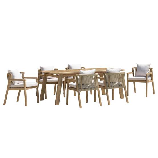 CELESTIN - Salon de jardin bois acacia/cordage synth. beige 6 pers. - Image 1