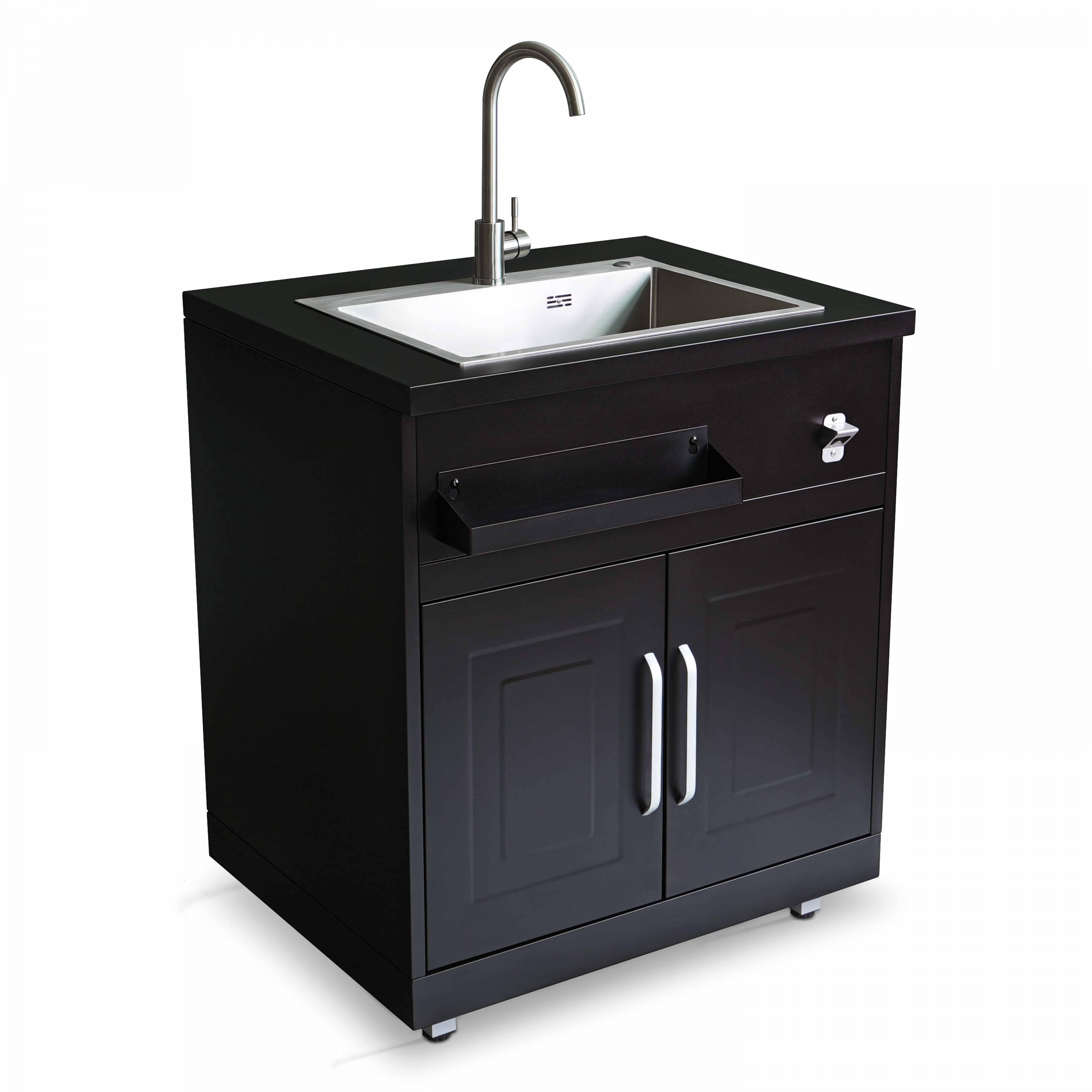 Oviala - Meuble évier 2 portes pour cuisine extérieure noir Memphis - Oviala - Imagen 2