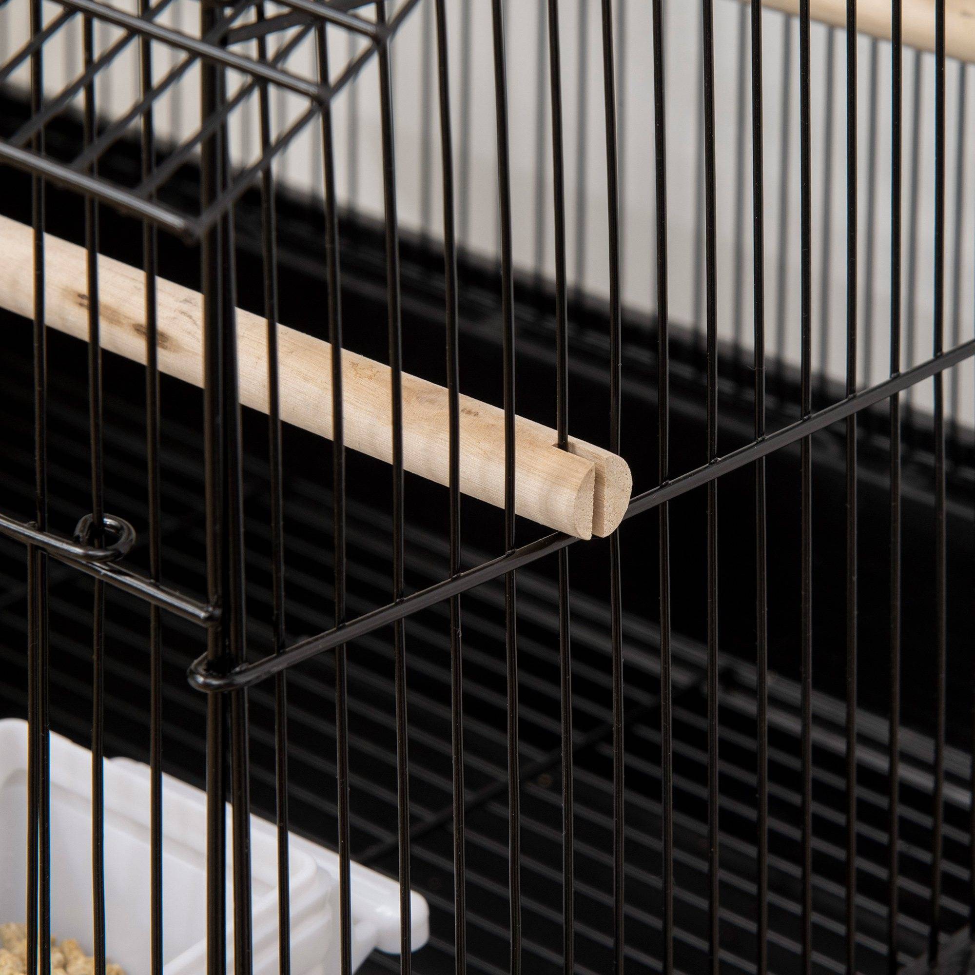 Pawhut - Cage à oiseaux design maison perchoirs mangeoires balançoire 3 portes plateau excrément amovible + poignée transport métal noir - Image 8