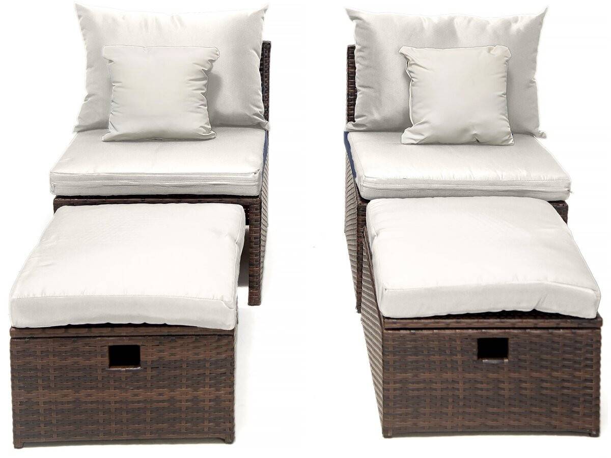 Lot De 2 Fauteuils De Jardin Avec Repose Pieds Et Coffre "farel"- Beige/marron -habitat Et Jardin - Imagen 4
