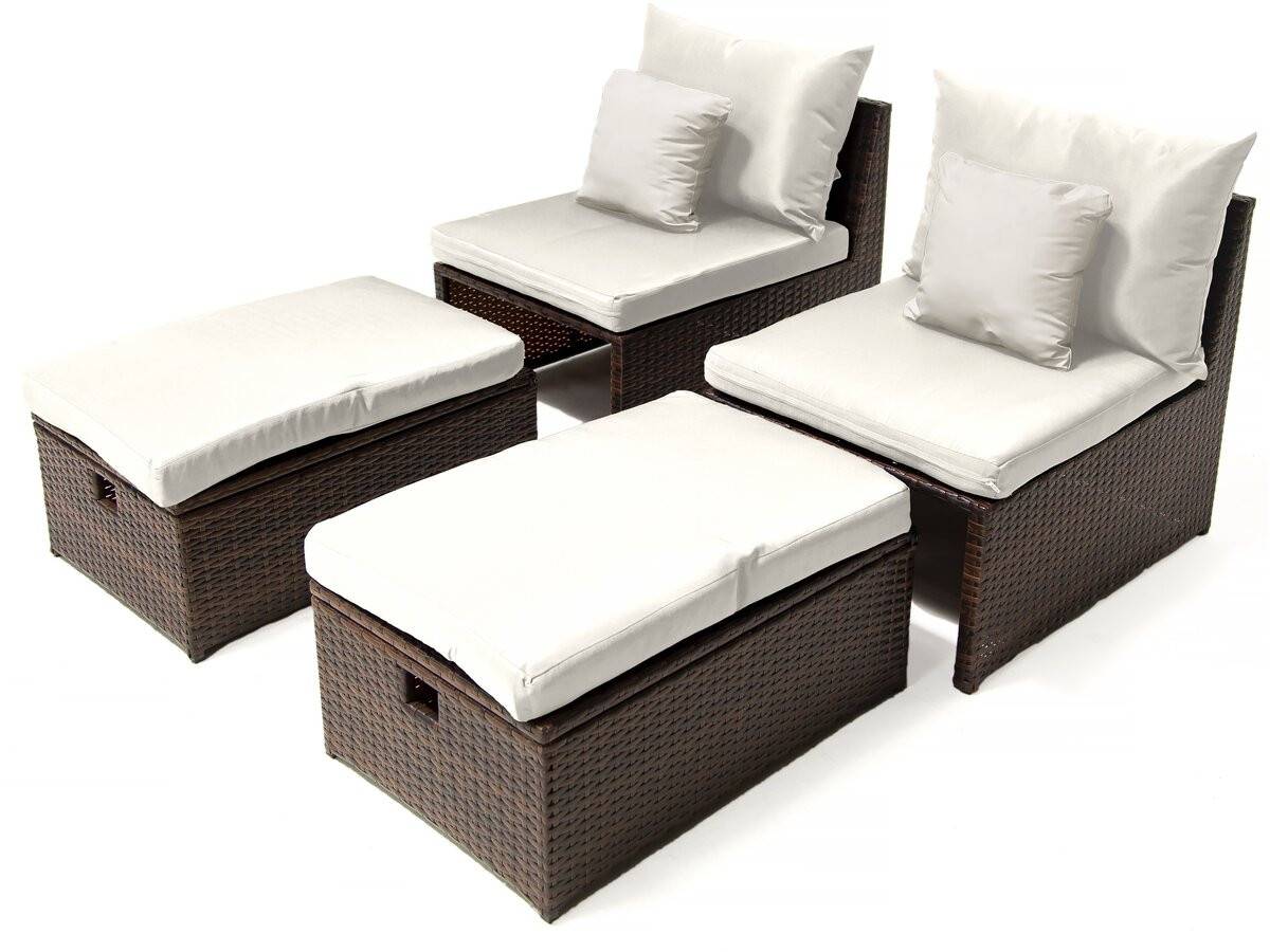 Lot De 2 Fauteuils De Jardin Avec Repose Pieds Et Coffre "farel"- Beige/marron -habitat Et Jardin - Imagen 1