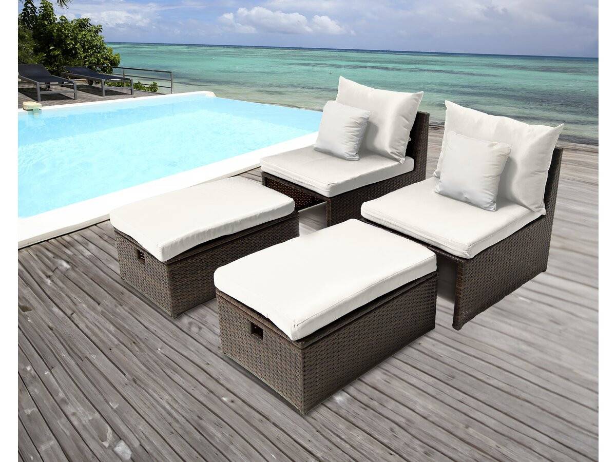 Lot De 2 Fauteuils De Jardin Avec Repose Pieds Et Coffre "farel"- Beige/marron -habitat Et Jardin - Imagen 2