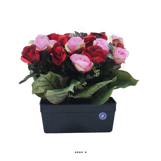 Jardinière funéraire fleurs artificielles cimetière boutons de roses Rouge - couleur: Rouge - Image 2