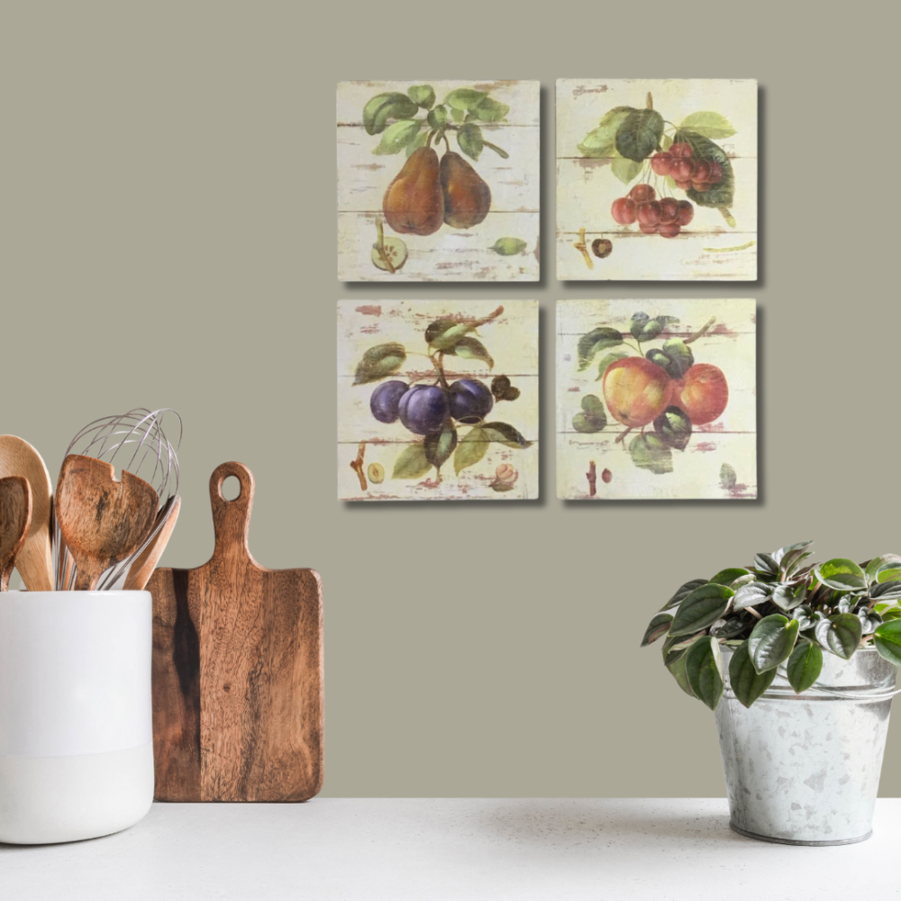 Set de 4 tableaux bois multicolores 20 x 20 cm Chemin de campagne - Imagen 2
