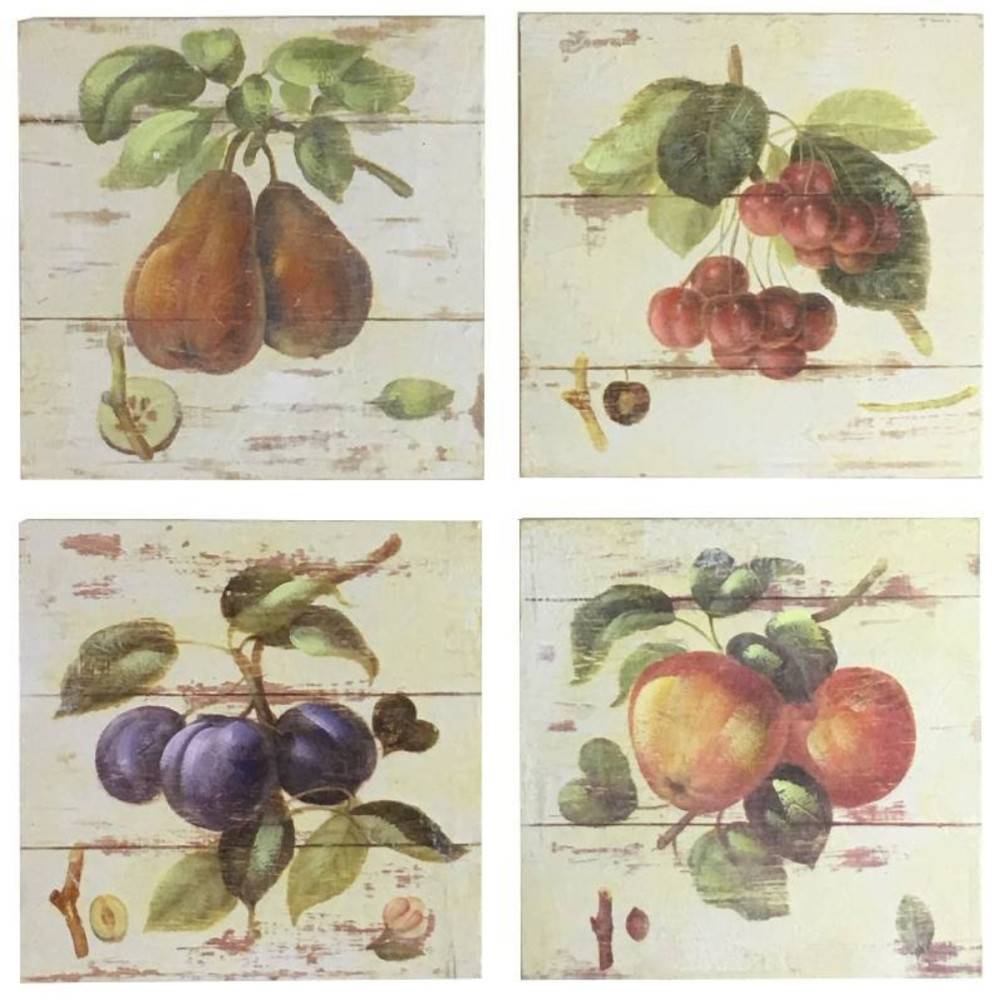 Set de 4 tableaux bois multicolores 20 x 20 cm Chemin de campagne - Imagen 1