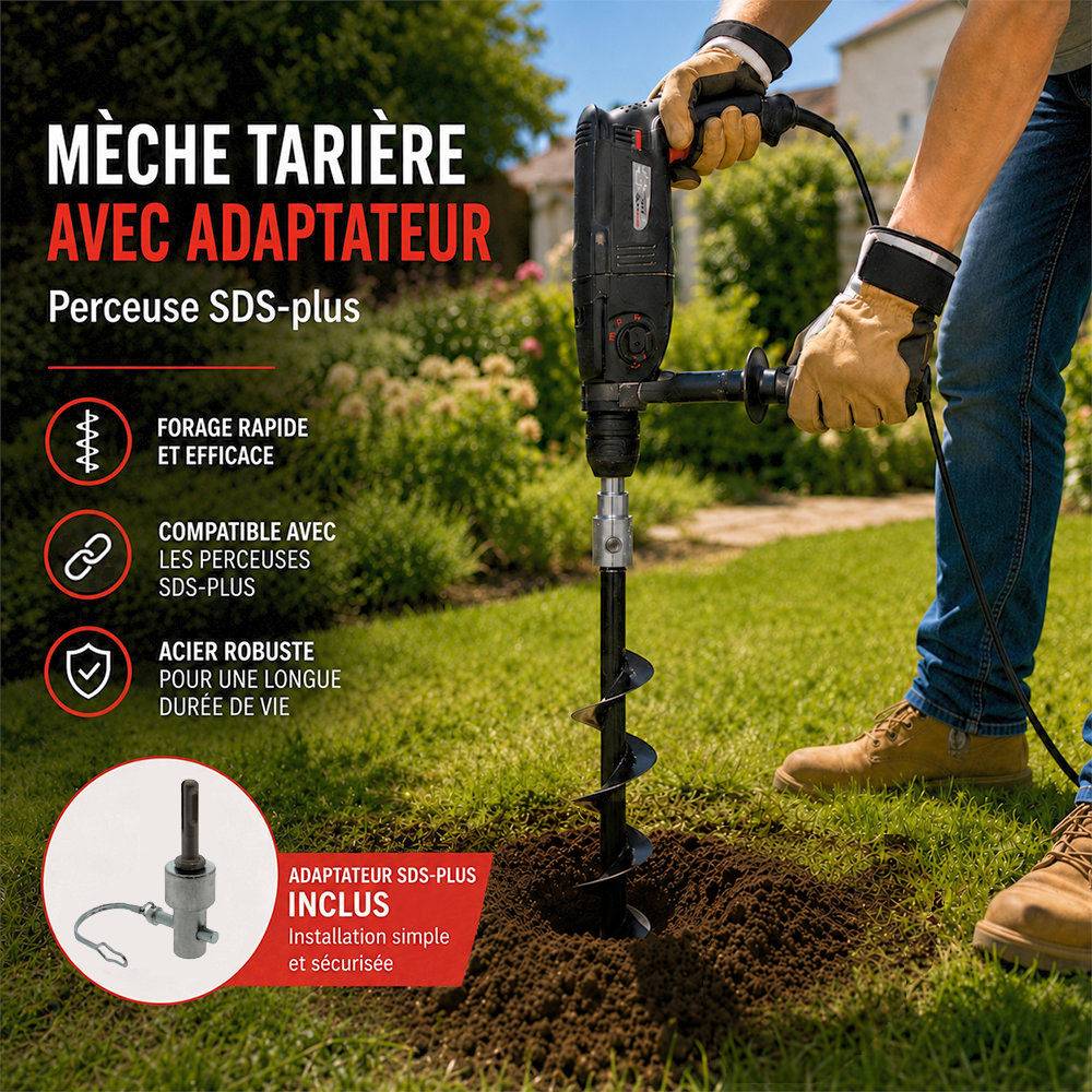 Gt Market - Mèche de tarière Ø 60 mm avec adaptateur pour perceuse et perforateur SDS-plus - GT MARKET - Imagen 5