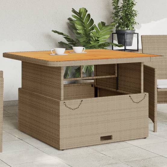 ComfortXL - Table Carrée Relevable 110cm en Polyrotin Beige et Bois, Parfaite pour Salon de Jardin – ComfortXL Outdoor Living - Image 1