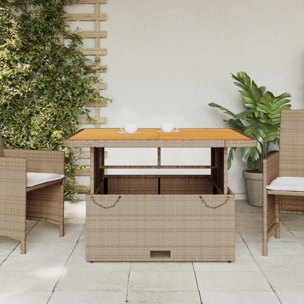 ComfortXL - Table Carrée Relevable 110cm en Polyrotin Beige et Bois, Parfaite pour Salon de Jardin – ComfortXL Outdoor Living - Image 3
