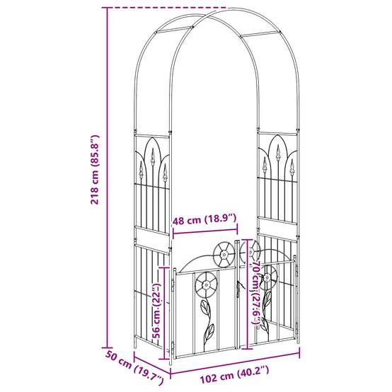 Arche de jardin Métal Noir avec Portillon et Verrou pour Plantes Grimpantes 102cm - ComfortXL Outdoor Living - Image 8