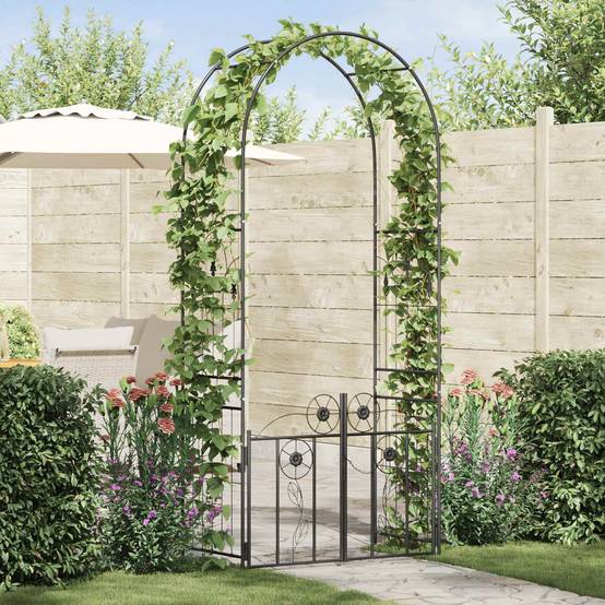 Arche de jardin Métal Noir avec Portillon et Verrou pour Plantes Grimpantes 102cm - ComfortXL Outdoor Living - Image 1
