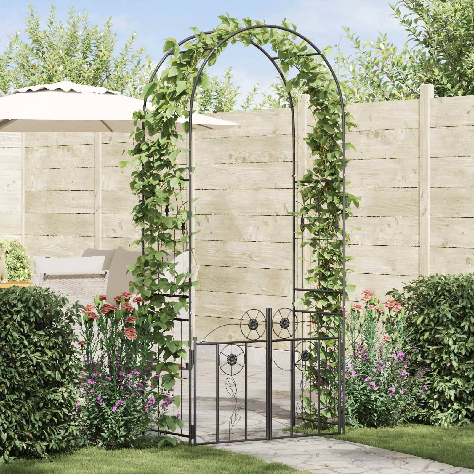 Arche de jardin Métal Noir avec Portillon et Verrou pour Plantes Grimpantes 102cm - ComfortXL Outdoor Living - Image 1