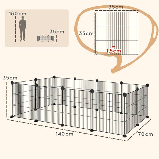 Enclos pour animaux acier noir 140 x 70 x 35 cm - PANGIVO - Image 5