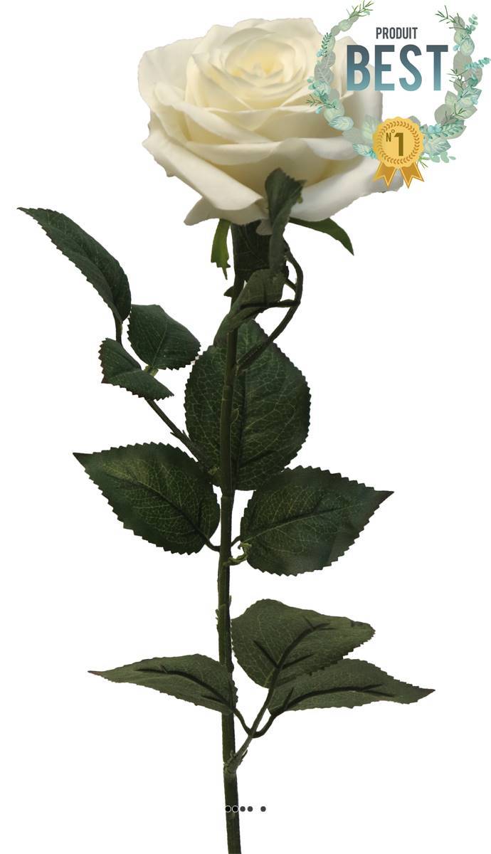 Artificielles - Rose factice Paris H64cm belle tête D9cm 12 feuilles tissu Crème -BEST - couleur: Crème - Imagen 1