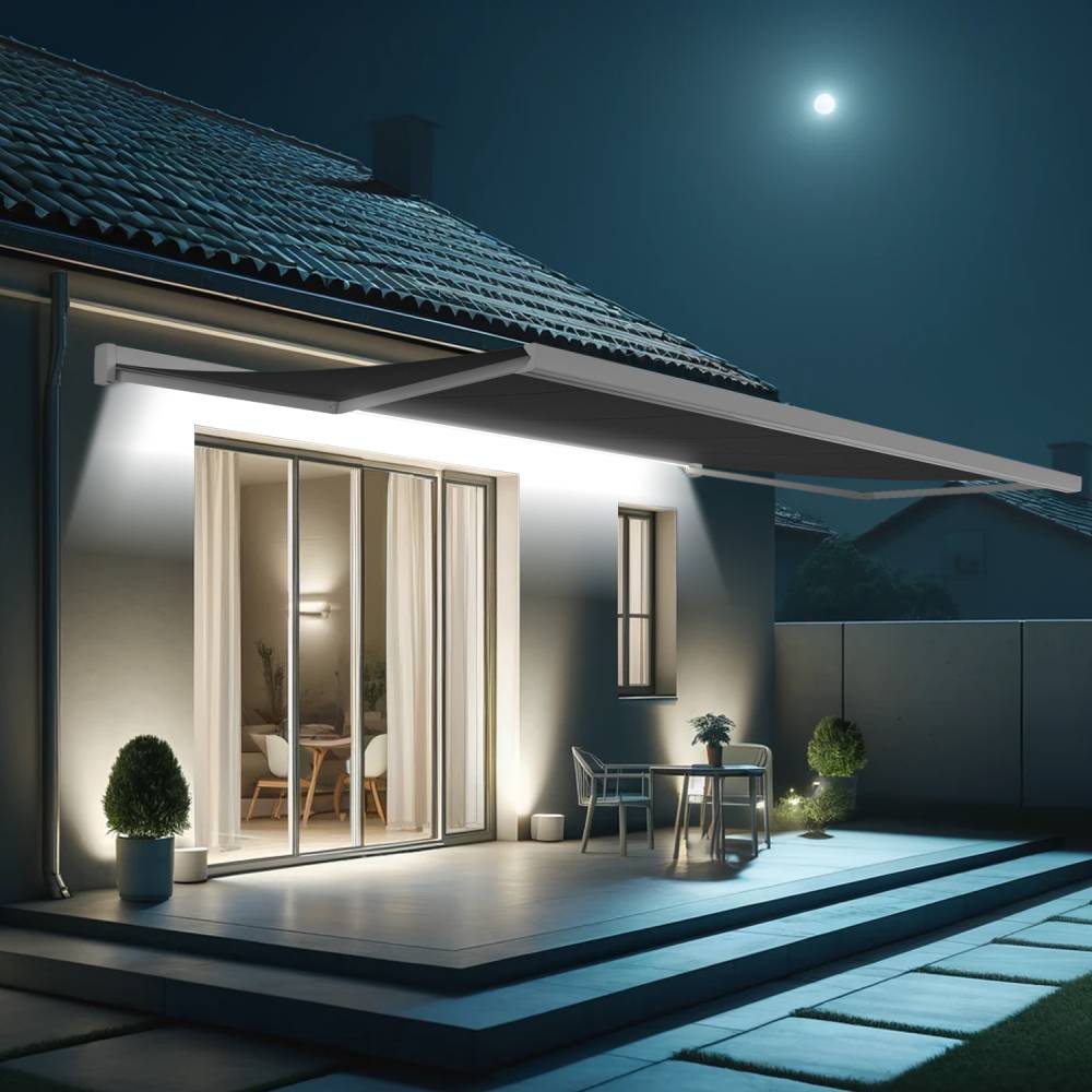 Intersun - Store banne coffre SOA 6,00x3,50 M (Motorisé Secours à Télécommande + LED - Blanc - Gris Graphite) - INTERSUN - Imagen 3