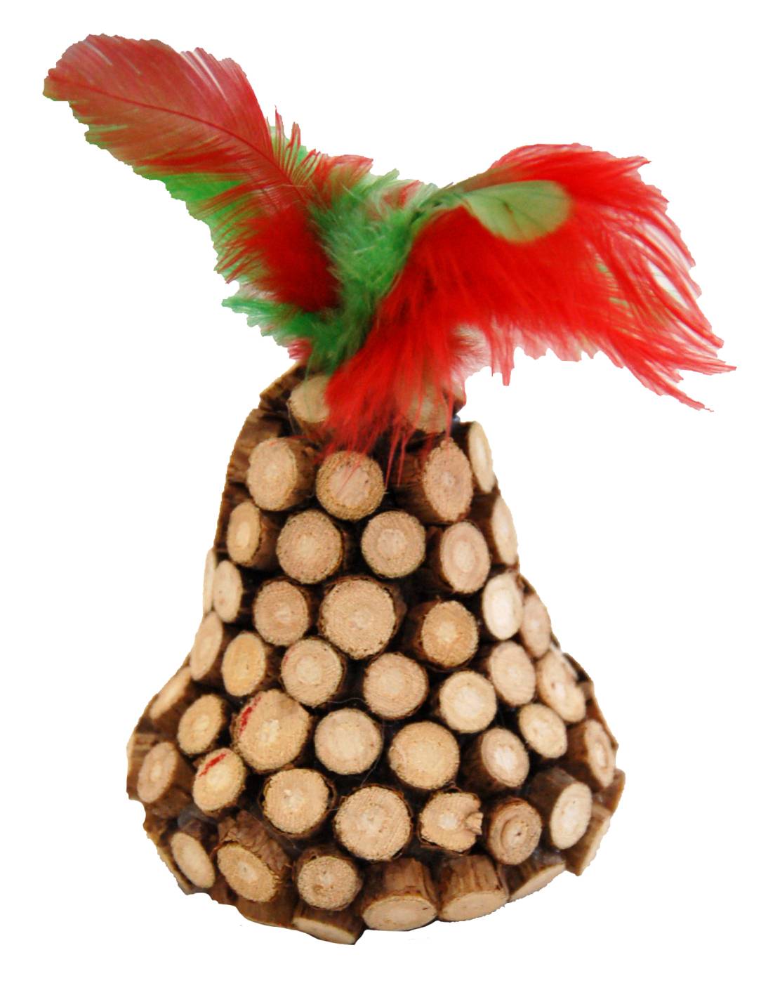 Wouapy - Juguete navideño para gato de madera con cascabel y plumas 8 x 5 x 5 cm - WOUAPY
