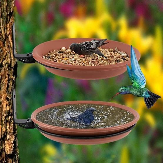 2 Pcs Abreuvoir Mangeoire Bain Oiseaux Brun Pour Extérieur - Lytech - Image 2