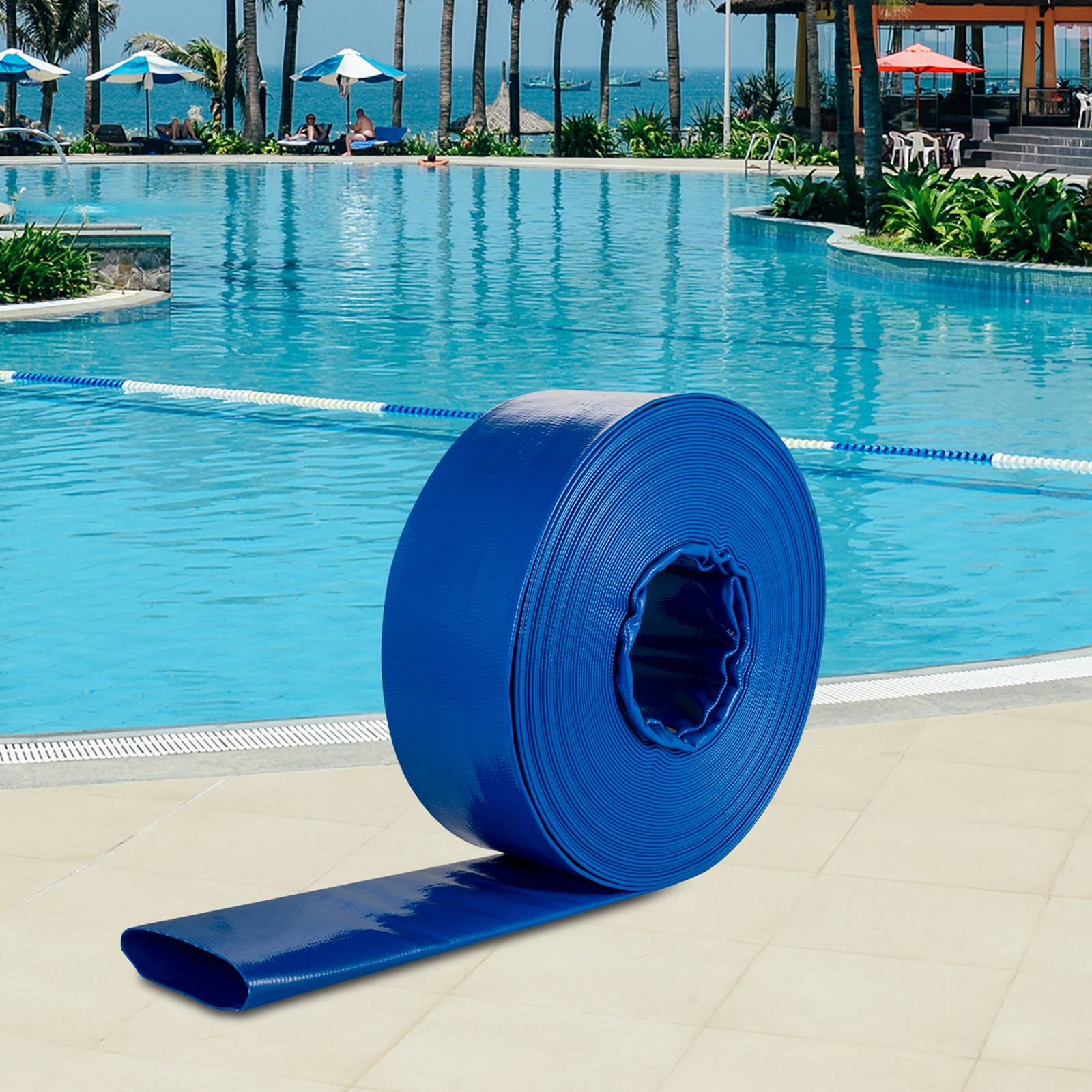 Vevor - VEVOR Tuyau décharge 38mm x 32m, PVC tissu, colliers, piscine, transfert eau, résistant, bleu. - Image 8