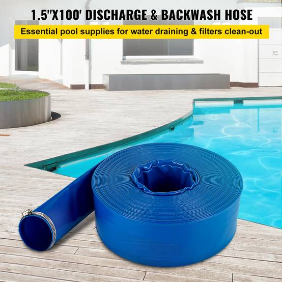 Vevor - VEVOR Tuyau décharge 38mm x 32m, PVC tissu, colliers, piscine, transfert eau, résistant, bleu. - Image 2
