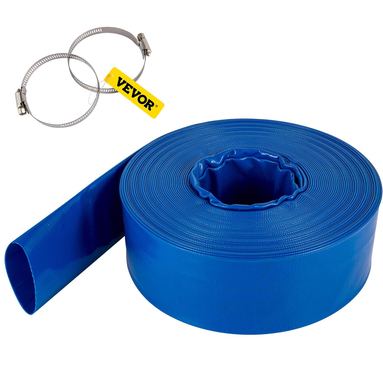 Vevor - VEVOR Tuyau décharge 38mm x 32m, PVC tissu, colliers, piscine, transfert eau, résistant, bleu. - Image 1