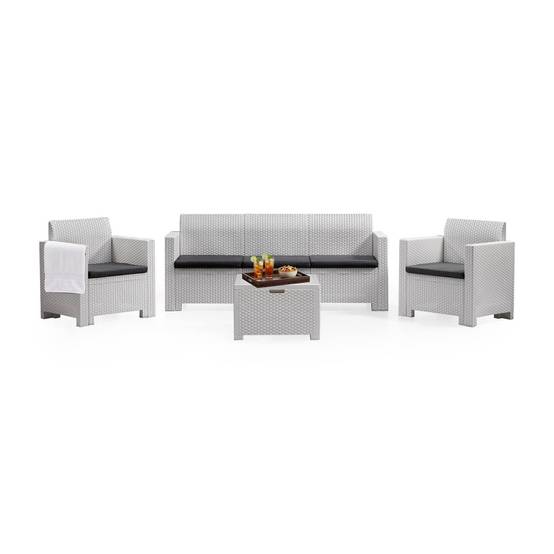 Dmora - Ensemble Salon de Jardin Venus Blanc 5 Places Anti-choc Imperméable, avec Table Basse, Made in Italy - Image 1