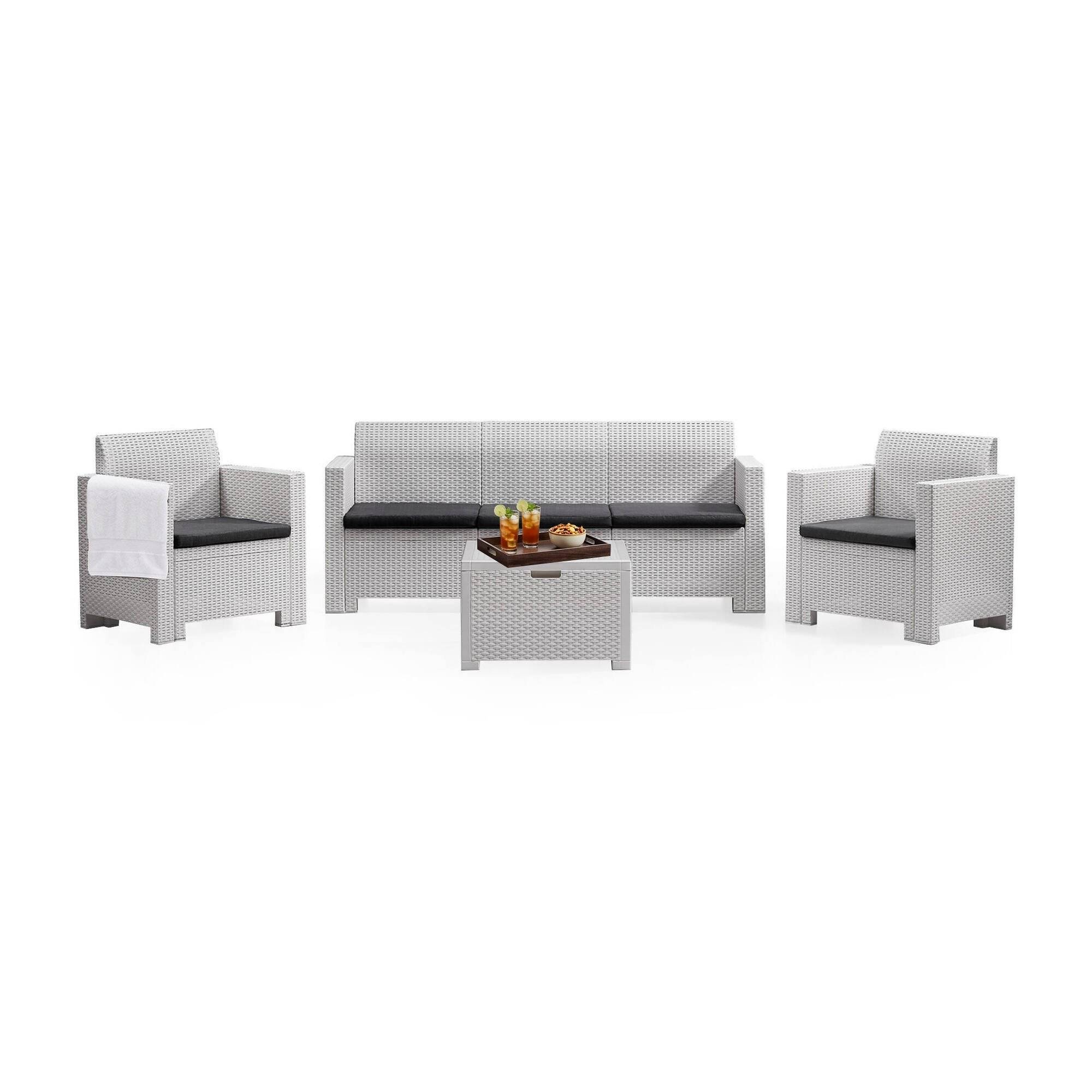 Dmora - Ensemble Salon de Jardin Venus Blanc 5 Places Anti-choc Imperméable, avec Table Basse, Made in Italy - Imagen 1