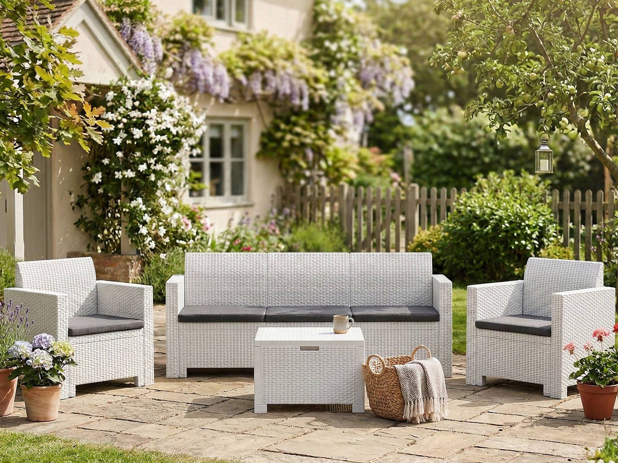 Dmora - Ensemble Salon de Jardin Venus Blanc 5 Places Anti-choc Imperméable, avec Table Basse, Made in Italy - Imagen 5
