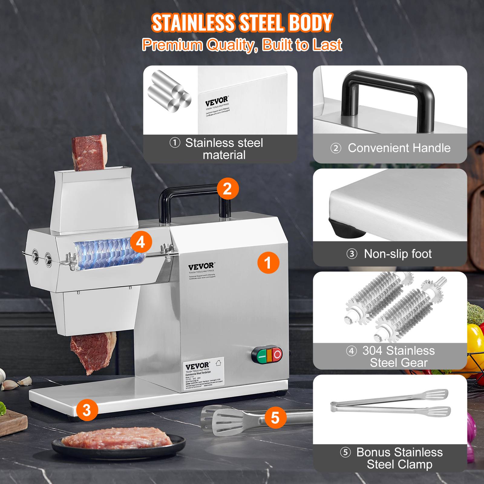 Vevor - VEVOR Attendrisseur de Viande Commerciale Électrique en Inox 450 W avec 54 Lames - Image 6