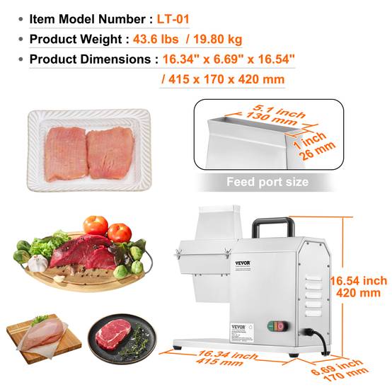 Vevor - VEVOR Attendrisseur de Viande Commerciale Électrique en Inox 450 W avec 54 Lames - Image 7