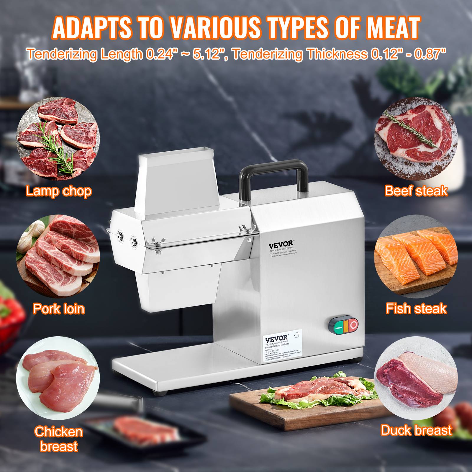 Vevor - VEVOR Attendrisseur de Viande Commerciale Électrique en Inox 450 W avec 54 Lames - Image 4