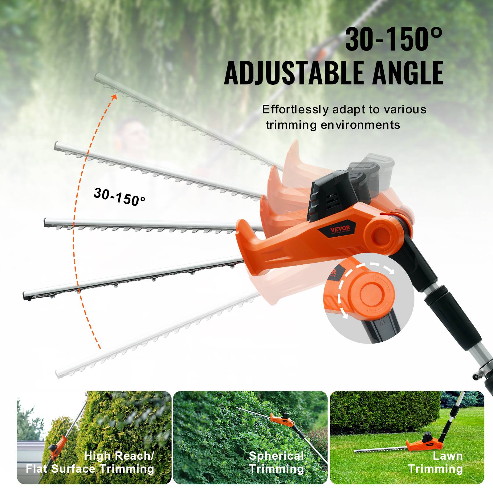 Vevor - Taille-haie sur perche 20V, lame double 45,7 cm, perche télé 188-239 cm, pour plantes hautes. - Image 6