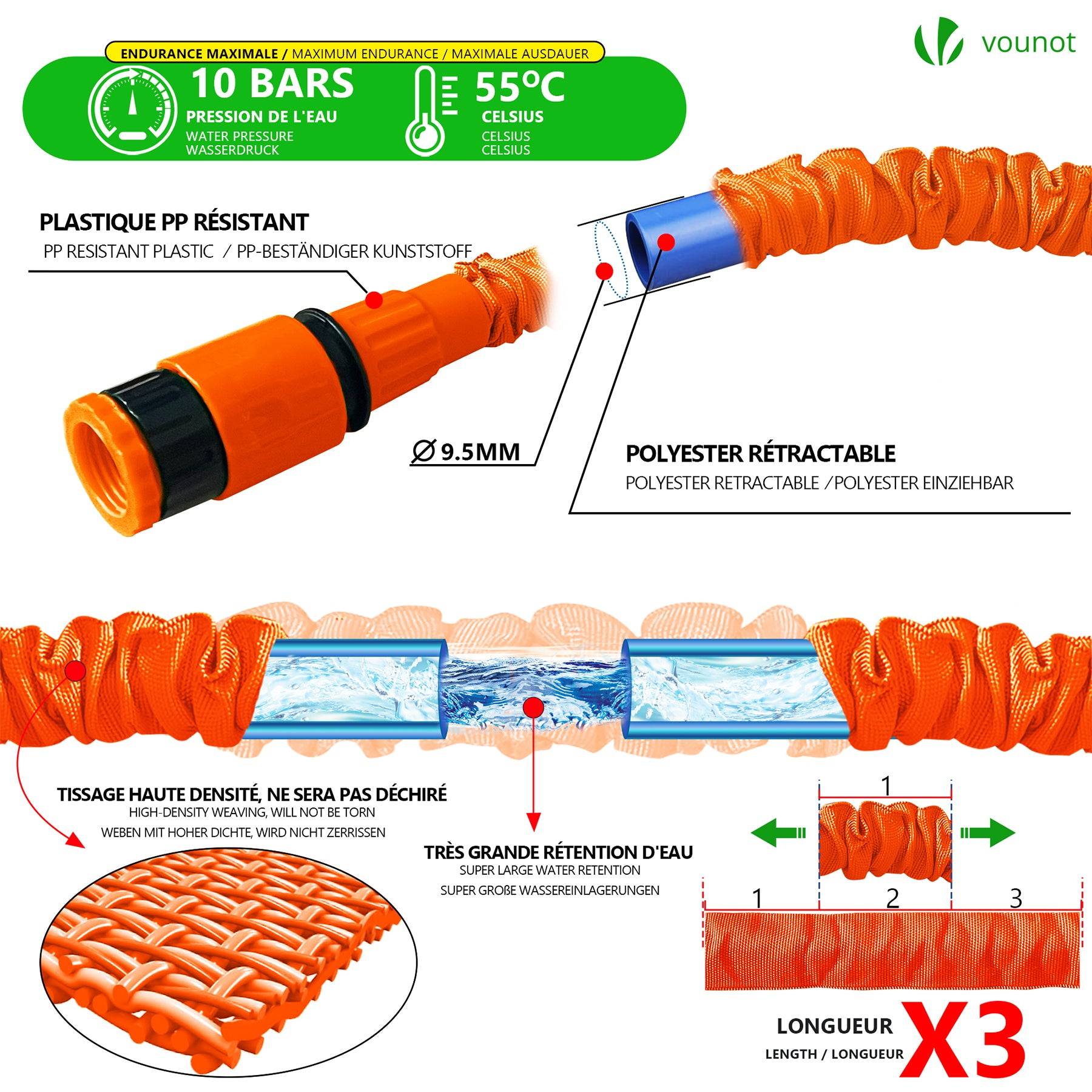 Tuyau d’Arrosage Extensible 30m avec Accessoires orange - Image 2