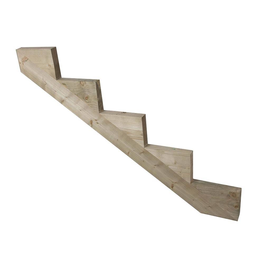 Limon 5 Marches Escalier Pin Traite - Escalier Extérieur - Pré-entaillé - Image 1