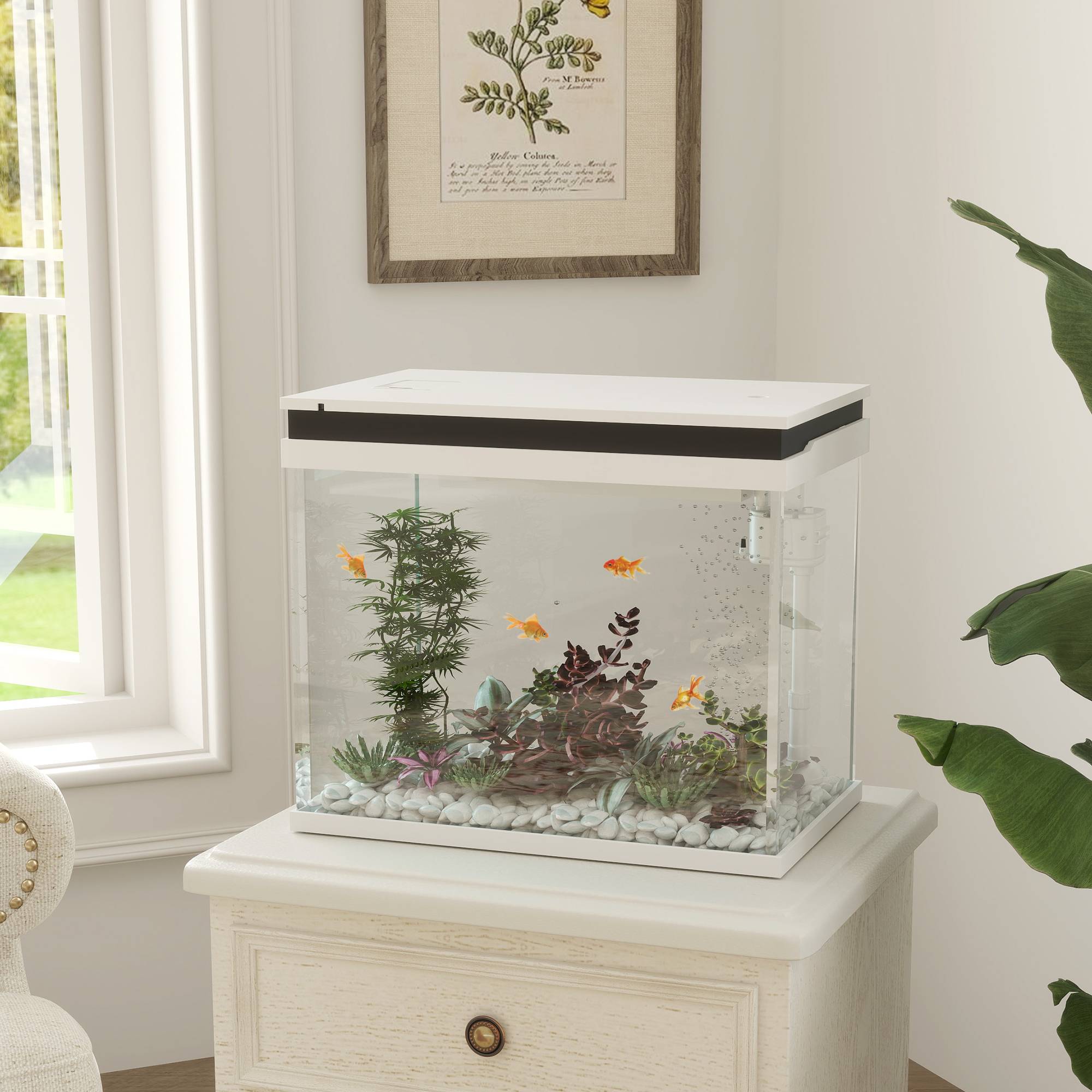 Aquarium 41L en verre pour poissons avec filtre pompe et éclairage LED 48x30x41cm blanc - ComfortXL Outdoor Living