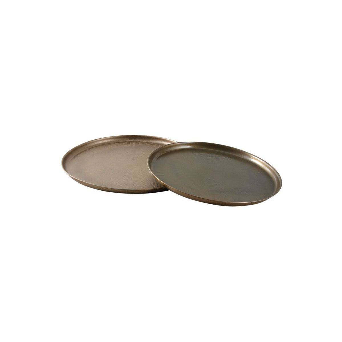 Aubry Gaspard - Plateaux ronds en métal finition doré antique (Lot de 2) - Imagen 1