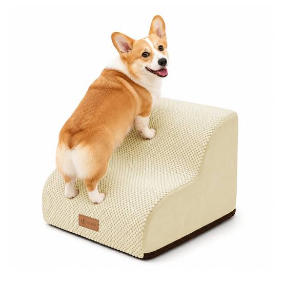 Vounot - Escalier pour chien et chat en mousse haute densite et housse lavable 40x40x30cm beige - Image 1