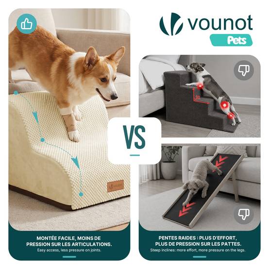 Vounot - Escalier pour chien et chat en mousse haute densite et housse lavable 40x40x30cm beige - Image 6